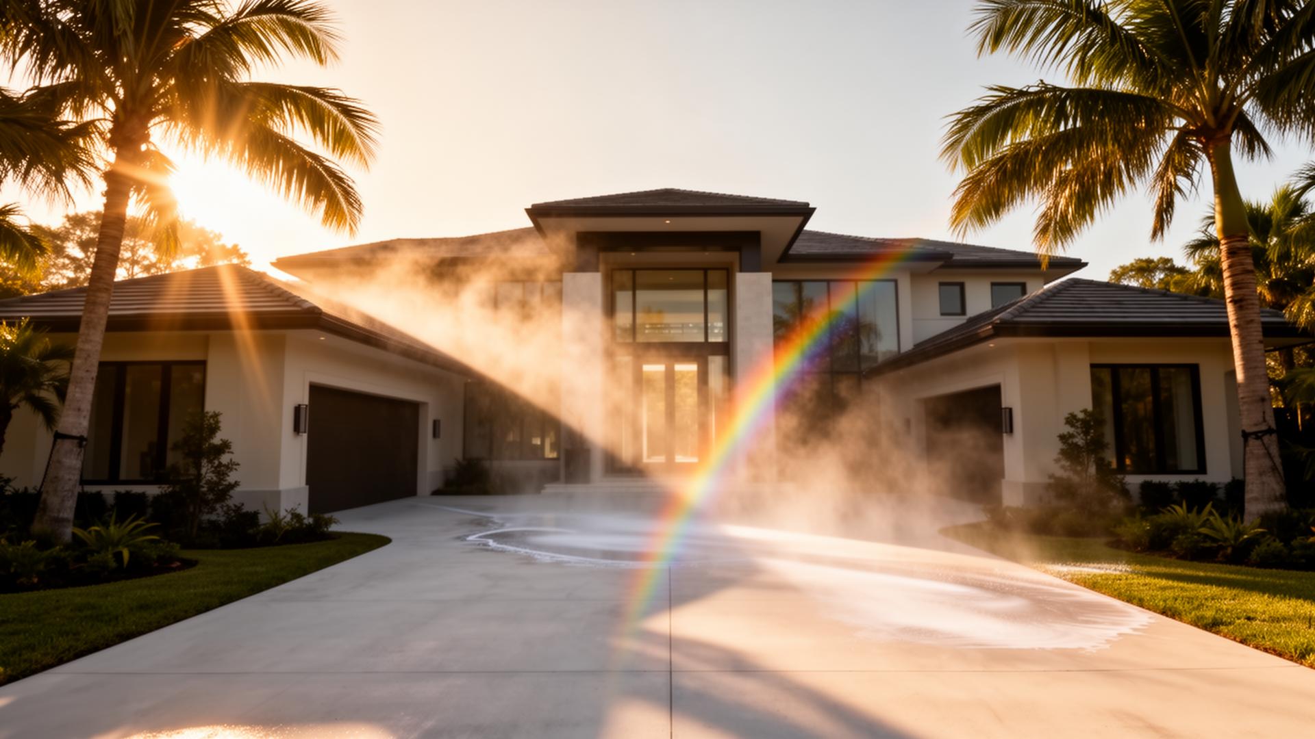 Luxury Florida home being pressure washed